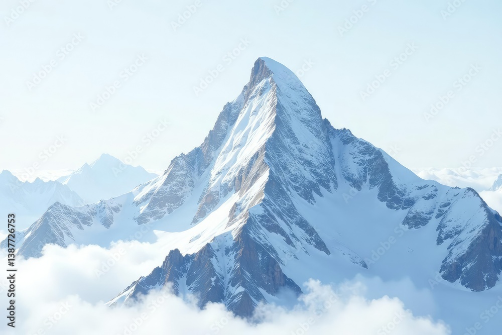 Obraz premium Snow-covered mountain peak, pristine white sky, white, scenic, summit