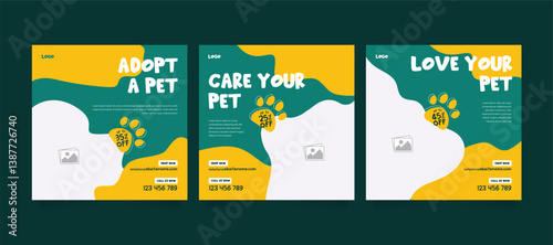 Set of pet care promotion Instagram banner.  Social media template pack. Pet adoption social media post template. Pet shop social media carousel template. 