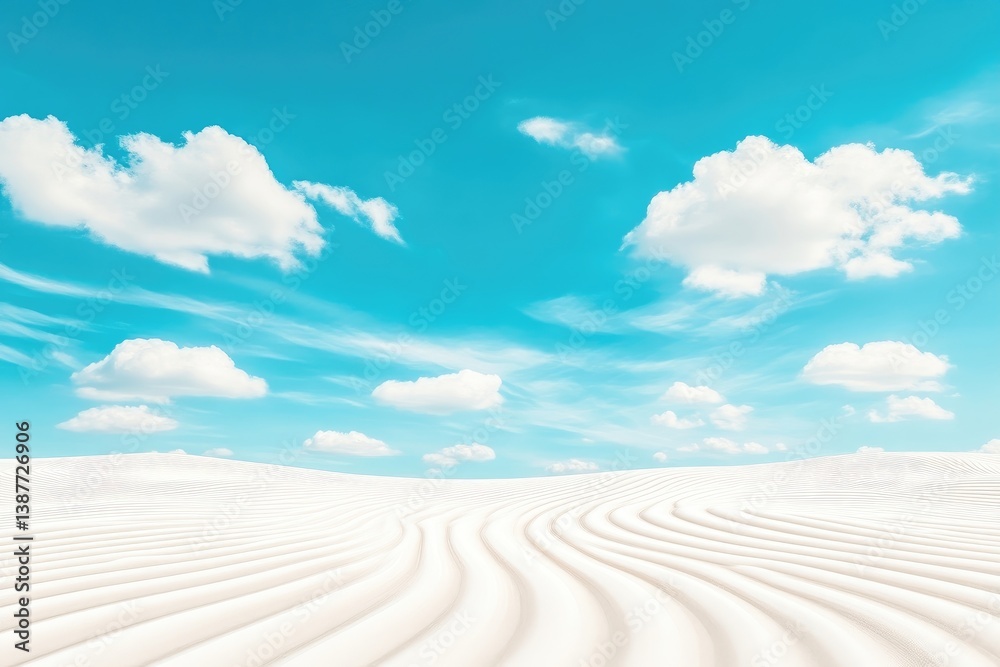Naklejka premium Serene white desert landscape under a vibrant blue sky, with soft, rippling dunes