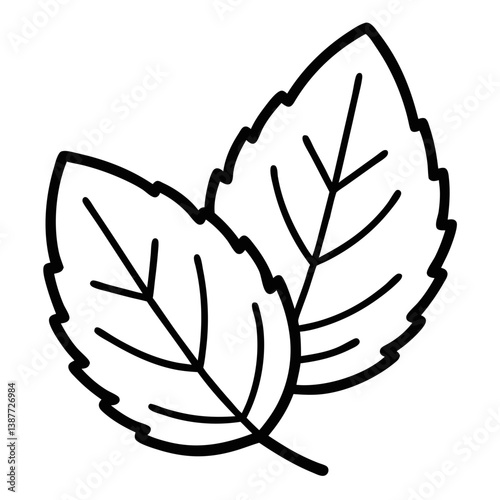 Mint Leaf Icon Outline Coloring Page on White Background