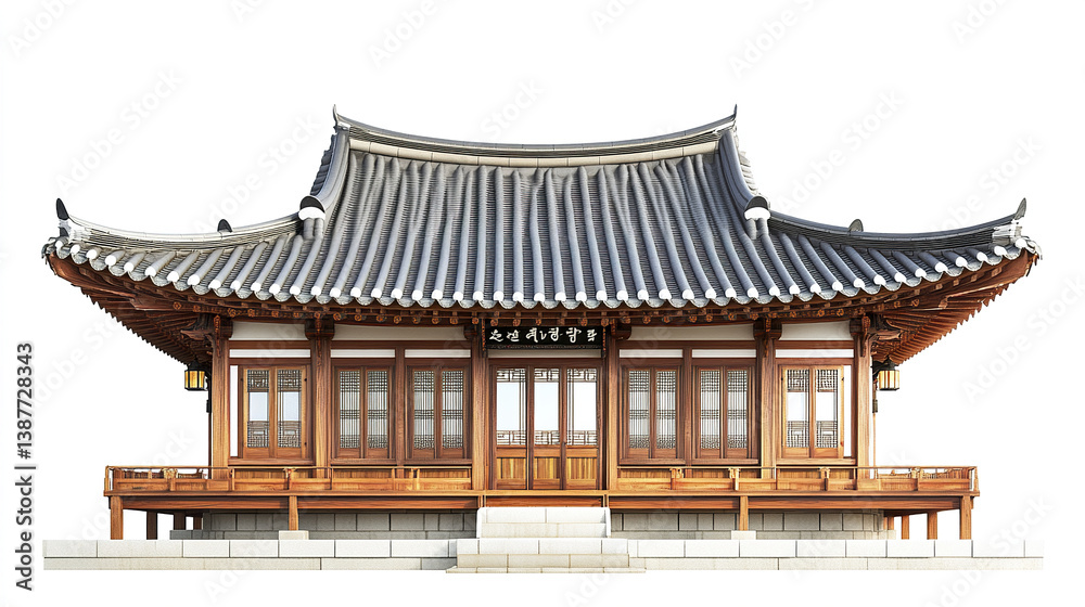 Obraz premium Traditional Korean house with wooden architecture and curved roof