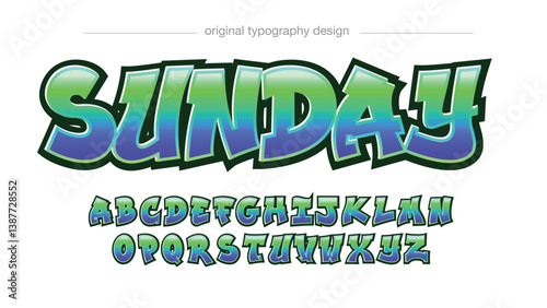 blue and green 3d bold modern graffiti typography isolated