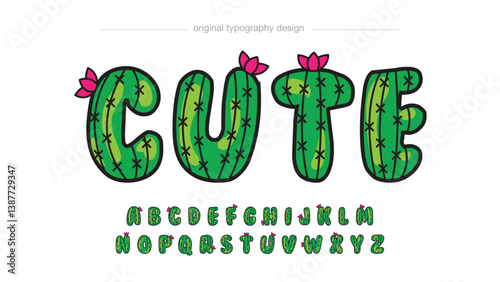 cactus cartoon uppercase isolated font