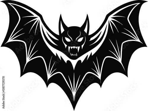 Aggressive Vampire Bat Illustration – Black Gothic Winged Creature Design