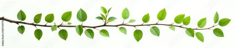 Fototapeta premium Isolated branches with green leaves on white background, nature, trees, still life