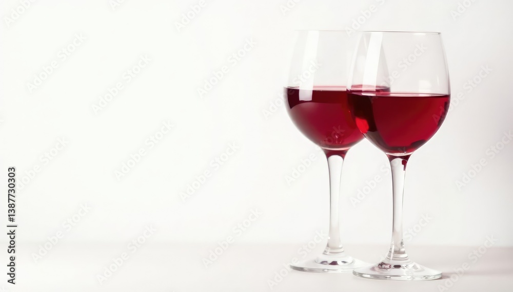 Rich red wine in elegant glass, bright white background , romantic, food, delicious Rich red wine in elegant glass, bright white background , romantic, food, delicious