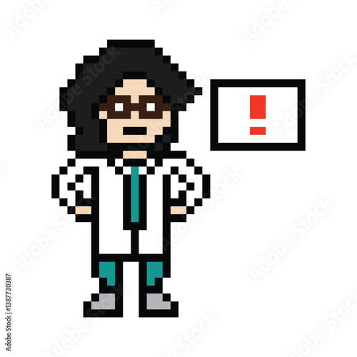 Cute pixel cartoon 8 bit character woman doctor scientist game care decoration pharmacist female doctor uniform lady in hospital 8 bit woman pixel art game 8bit png vector.