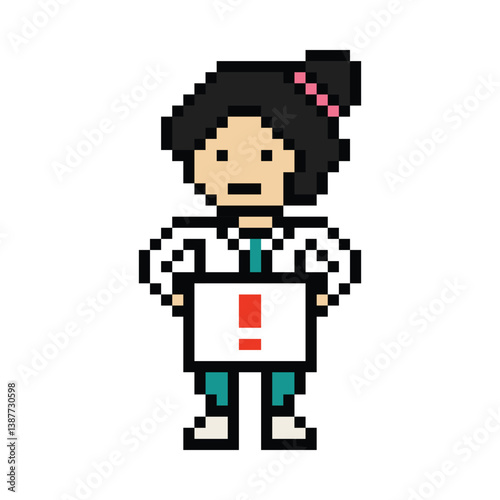 Cute pixel cartoon 8 bit character woman doctor scientist game care decoration pharmacist female doctor uniform lady in hospital 8 bit woman pixel art game 8bit png vector.