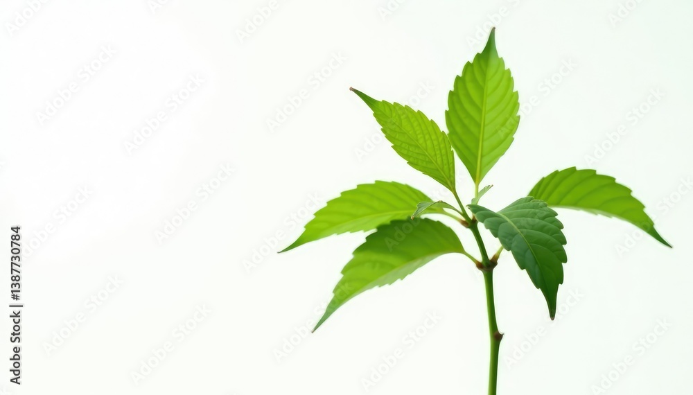 Single, delicate sapling against pure white backdrop, growth, branch Single, delicate sapling against pure white backdrop, growth, branch