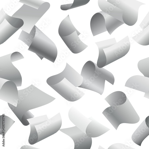 Flying paper sheets seamless pattern