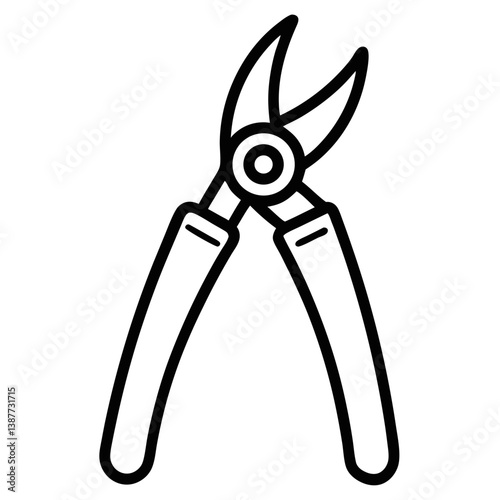 Pruning Shears Icon Outline Coloring Page on White Background