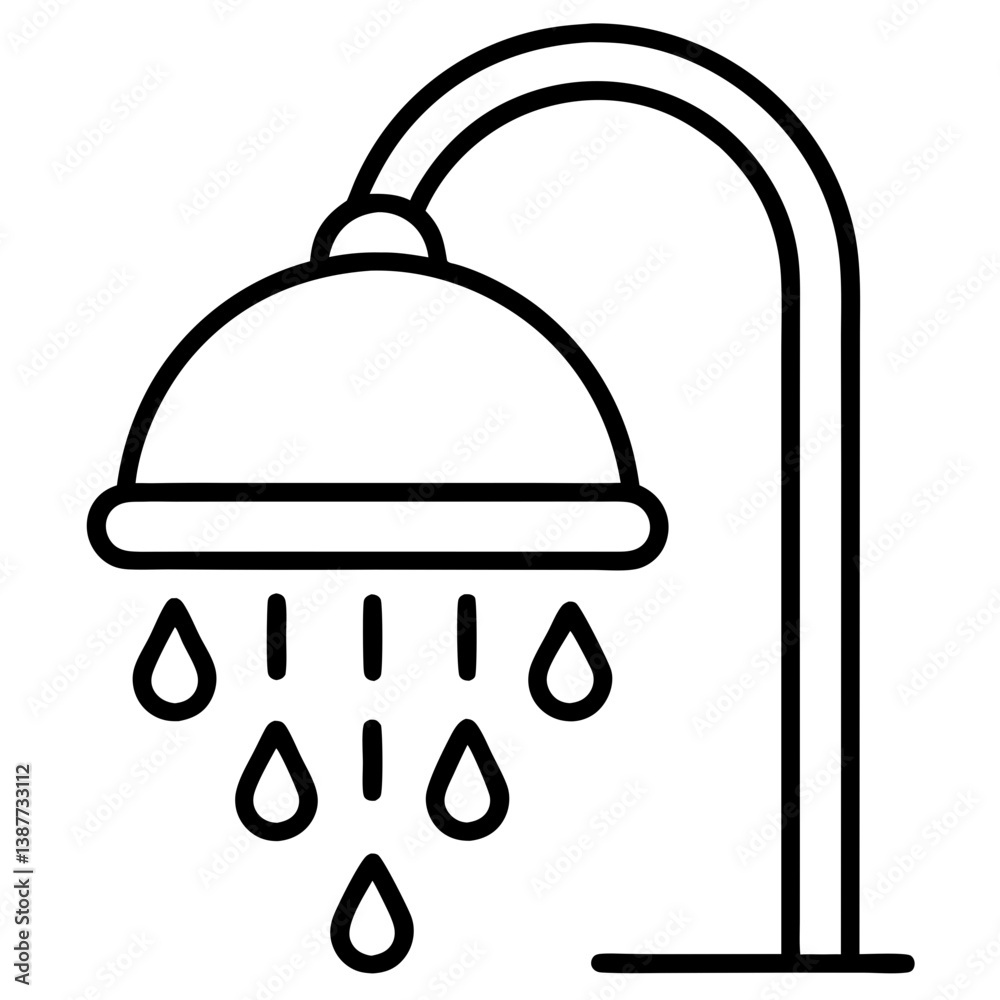 Shower Icon Outline Coloring Book Page on White Background Shower Icon Outline Coloring Book Page on White Background
