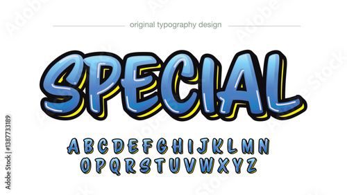 blue and yellow uppercase modern graffiti typography isolated