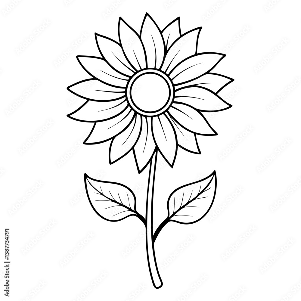 Fototapeta premium Sunflower Flower Coloring Book Page Line Art Drawing