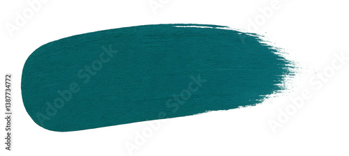 Fototapeta Naklejka Na Ścianę i Meble -  Wide teal paint brush stroke with visible bristle texture on transparent background
