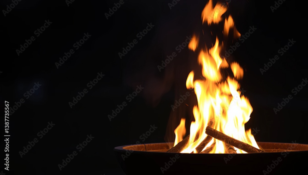 Obraz premium Fiery Campfire Burning at Night in a Dark Background