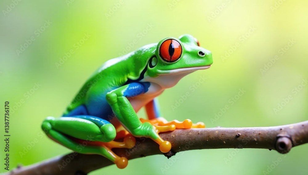 Green tree frog perched on white, vibrant colors, closeup, amphibian photography, isolated frog Green tree frog perched on white, vibrant colors, closeup, amphibian photography, isolated frog