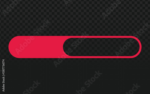 Modern red progress bar design, partially filled, on a transparent dark checkered background. Useful for indicating loading or completion status in interfaces.