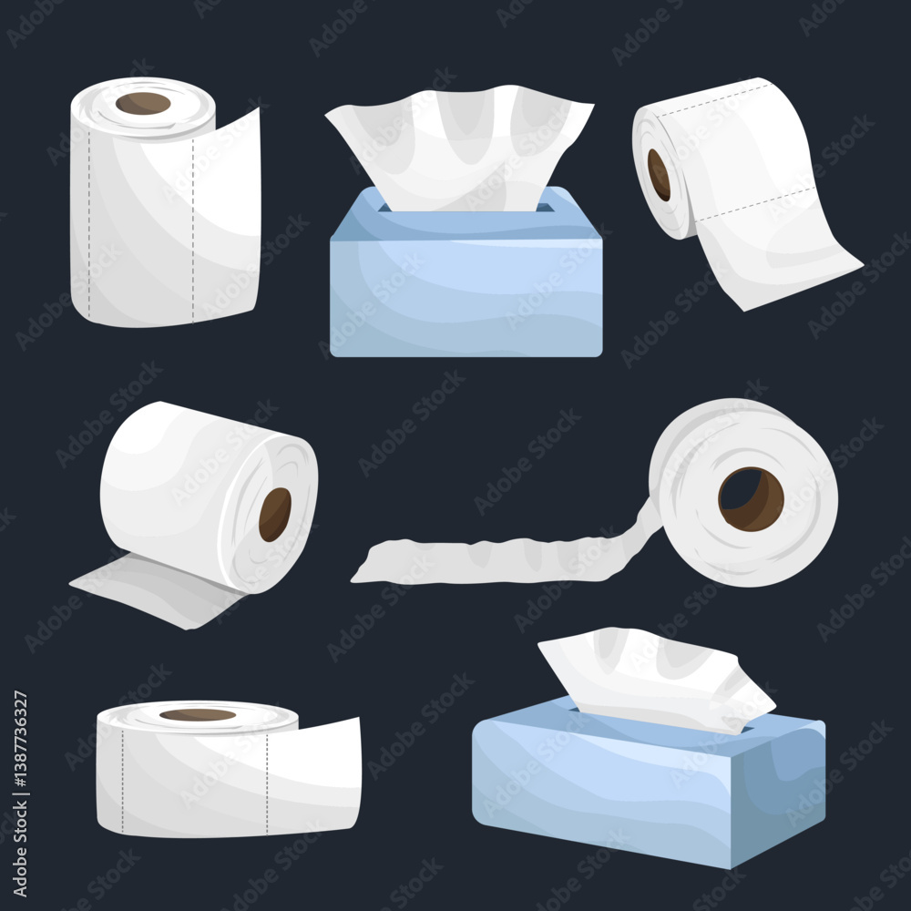 Roll paper white. Paper towel. Papers tissue box. sanitary wrap  clean kitchen vector illustration. 
