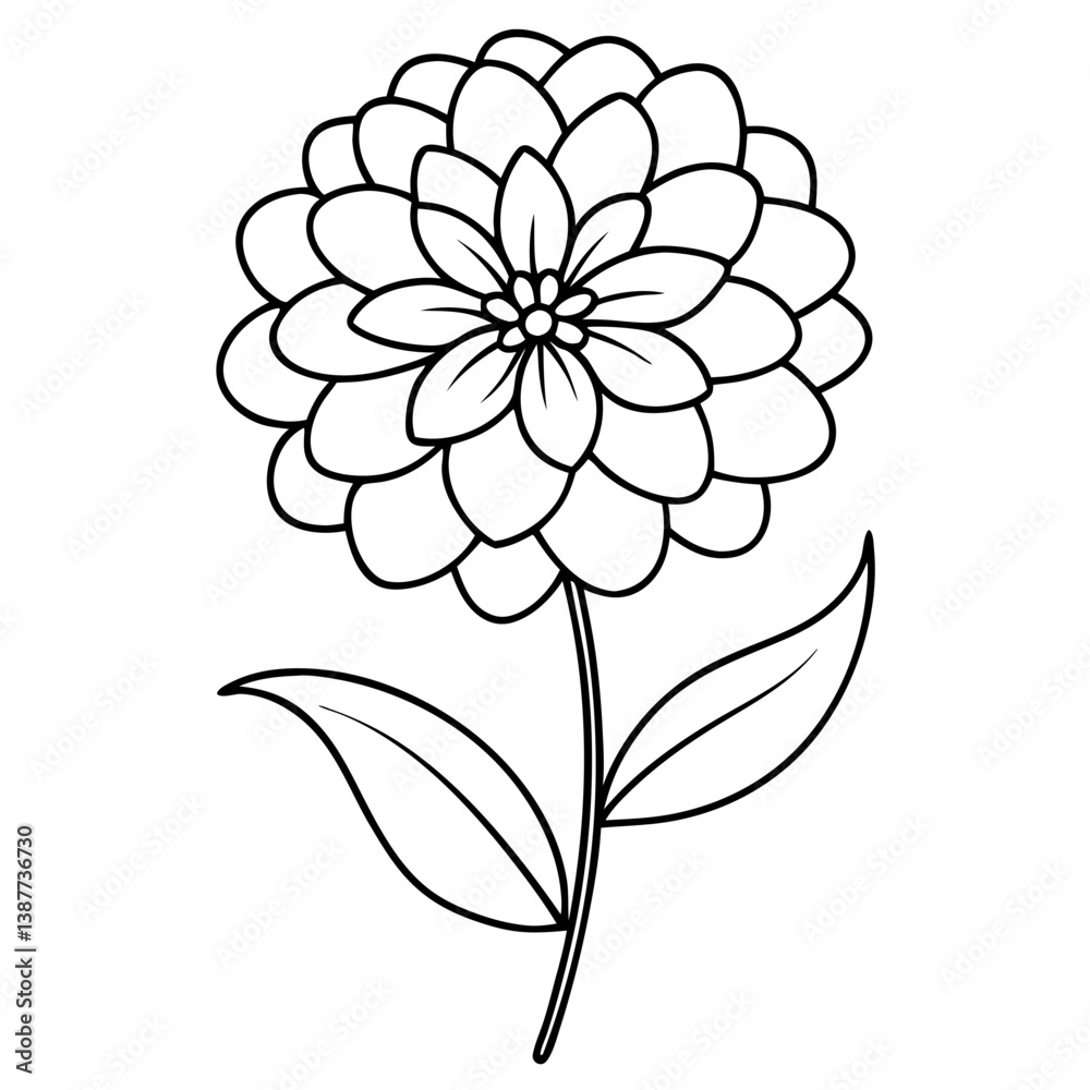 Obraz premium Zinnia Flower Coloring Page Line Art Drawing