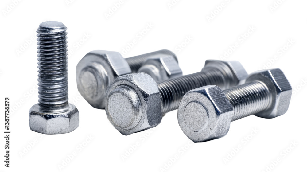 Close-up of metallic bolts and nuts. transparent background Close-up of metallic bolts and nuts. transparent background
