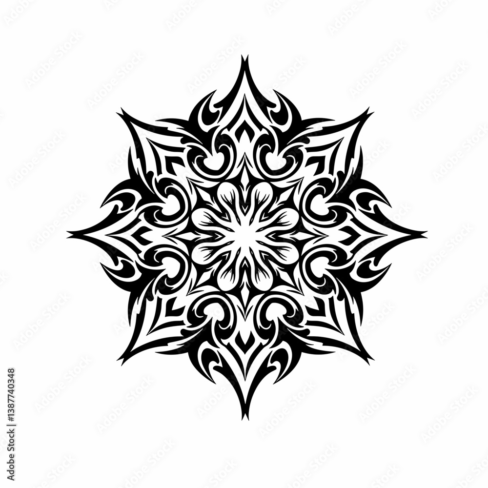 Intricate black and white floral mandala design Intricate black and white floral mandala design