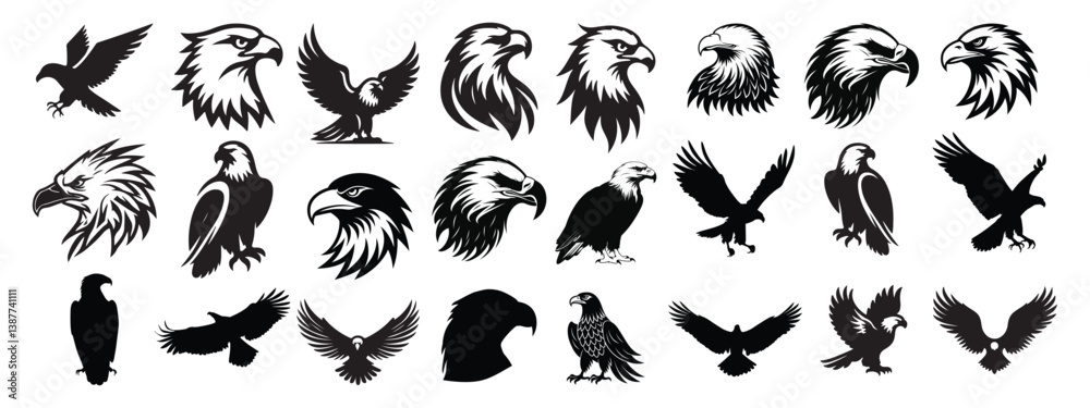 Obraz premium Eagle Head Silhouette Vector Collection Bold and Powerful Bird Icons