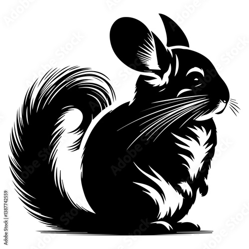 Black and white silhouette of a chinchilla on a white isolated background. Vector graphics. EPS.