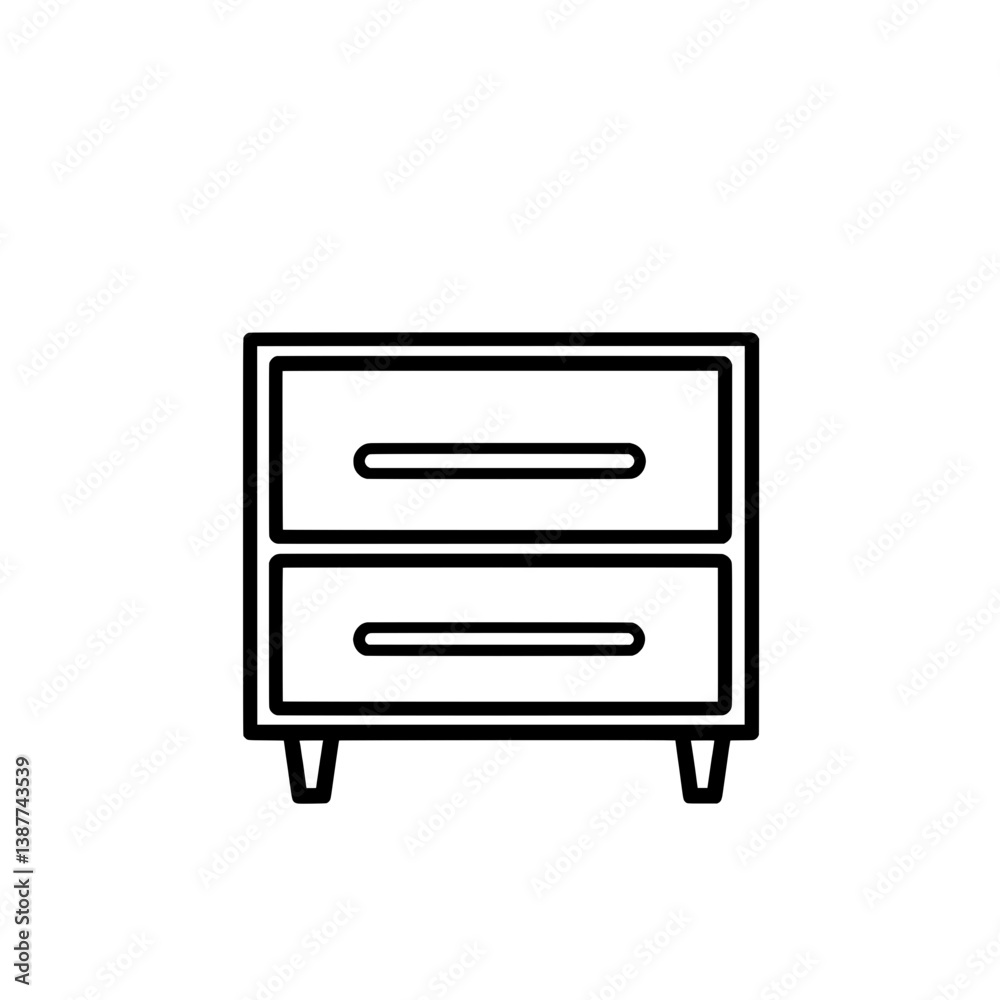 Modern two-drawer chest with angled legs and soft rounded frame, ideal for clean furniture UI or home design tools. Modern two-drawer chest with angled legs and soft rounded frame, ideal for clean furniture UI or home design tools.