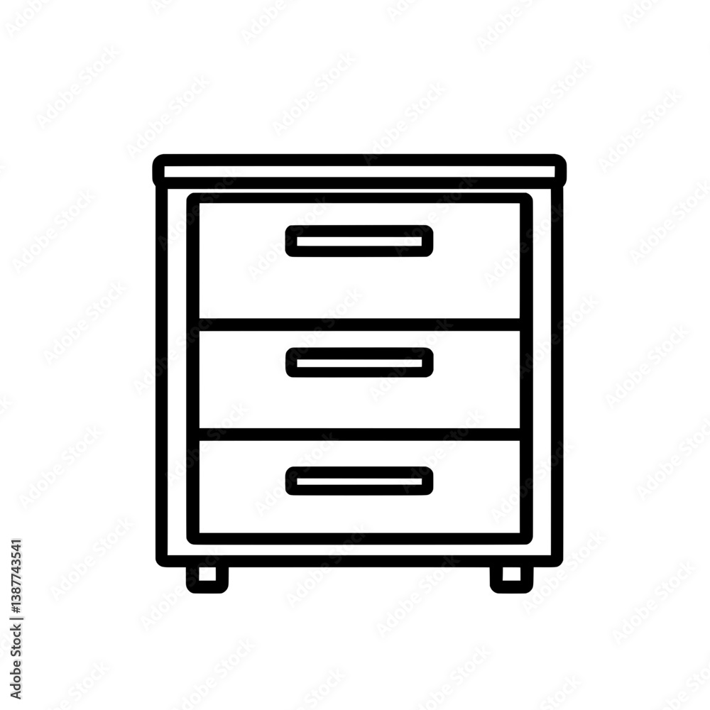 Square furniture cabinet with thick outline and two drawers, illustrated for interior or home decor icon sets. Square furniture cabinet with thick outline and two drawers, illustrated for interior or home decor icon sets.