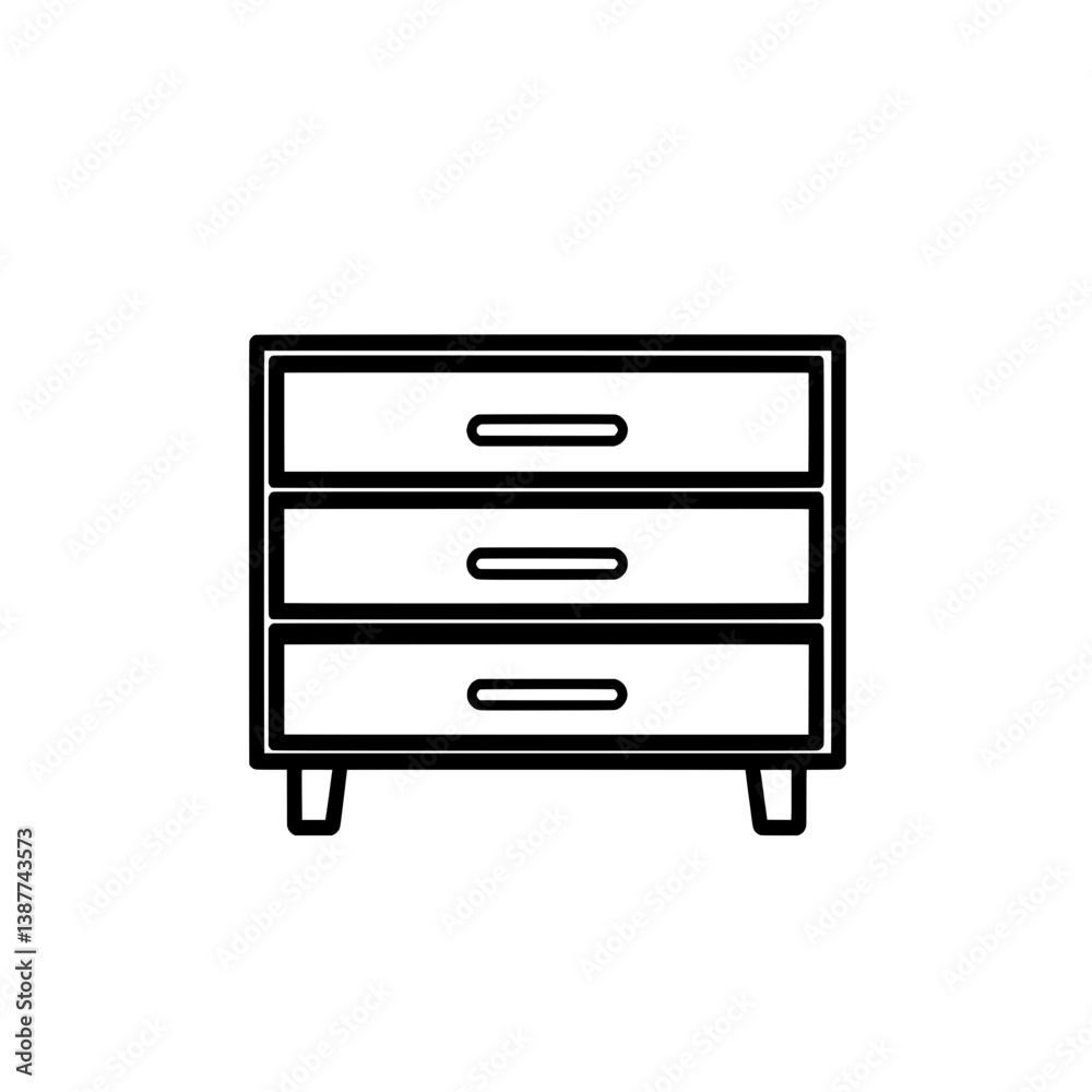 Minimalist chest of drawers with three wide drawers and sleek legs, ideal for furniture icons and home storage design. Minimalist chest of drawers with three wide drawers and sleek legs, ideal for furniture icons and home storage design.