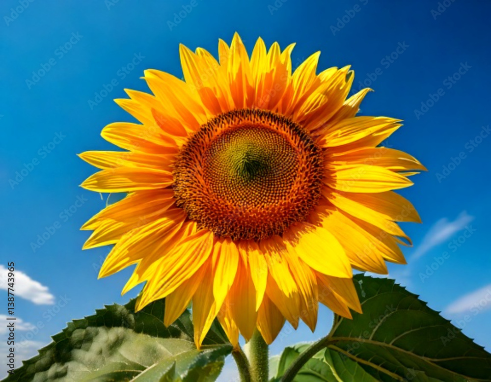 Close-up of a Sunflower Blooming Under Clear Blue Sky Close-up of a Sunflower Blooming Under Clear Blue Sky