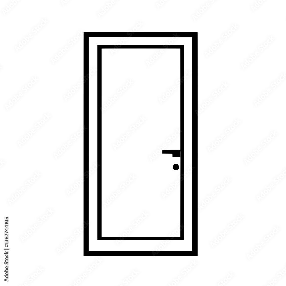 Simple closed door icon with a round handle, representing standard room or home entryways in architecture and design visuals. Simple closed door icon with a round handle, representing standard room or home entryways in architecture and design visuals.