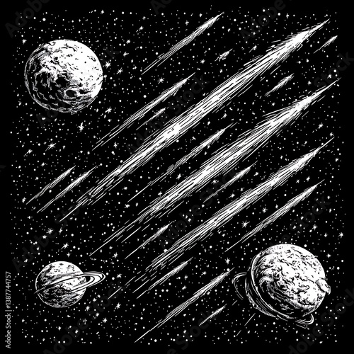 Space Illustration with Meteors