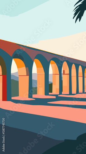 Colorful Vector Illustration of Lapa Arches in Rio de Janeiro with Tropical Vibes
