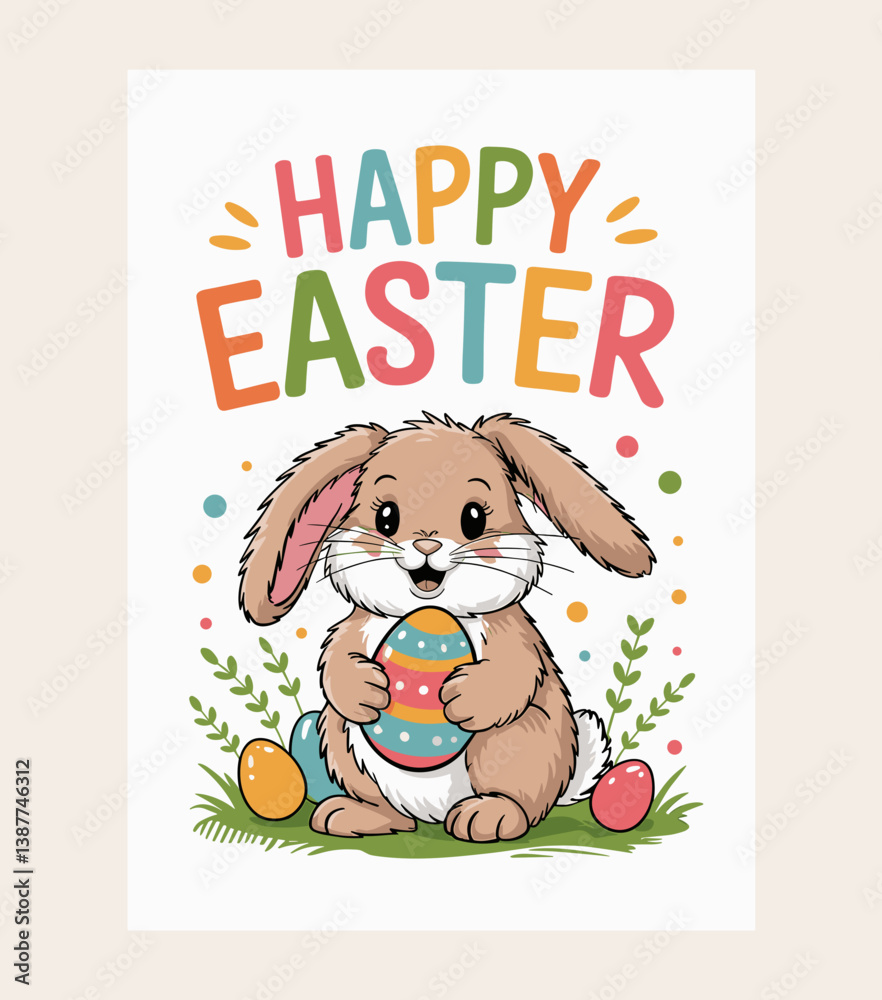 Obraz premium Easter poster, Easter banner, banner, Easter clipart, happy Easter, Easter 2025, 2025, Easter celebration, easter sublimation, easter card, easter, bunny, rabbit, egg, card, spring, cartoon, holiday, 