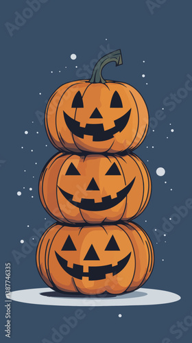 Stacked Halloween Jack-o'-Lantern Pumpkins Vector Illustration for Festive Decor