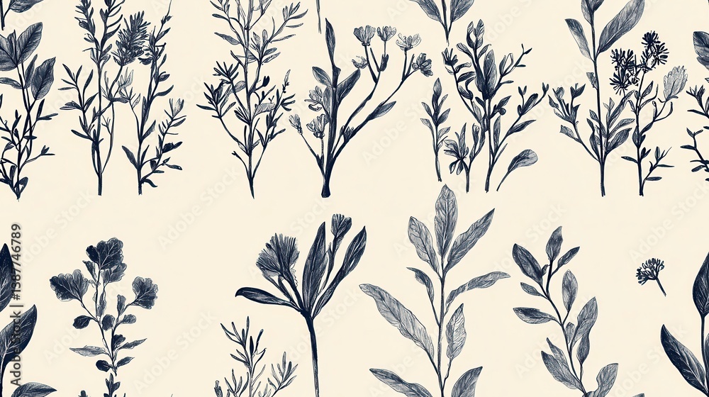 Fototapeta premium Nature's beauty captivating vintage botanical sketches and illustrations