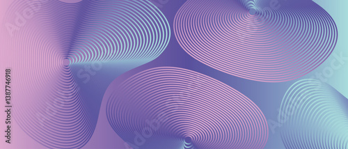 Abstract background with hologram gradient and lines, Vector modern graphics in pastel colors, Blue, white, pink and purple lights, Wavy banner with gradation