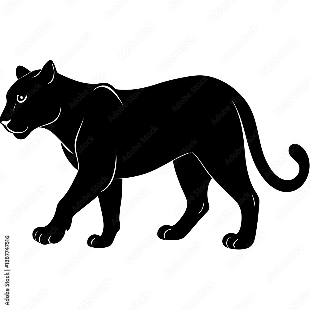 Obraz premium Tiger Vector Silhouette, Panther Logo Icon, Wild Animal Illustration, Symbolizes Strength, Power, Courage, Fierceness, Nature, Freedom, Majestic Creatures, Fierce Predator, Wild Spirit, Wildlife.