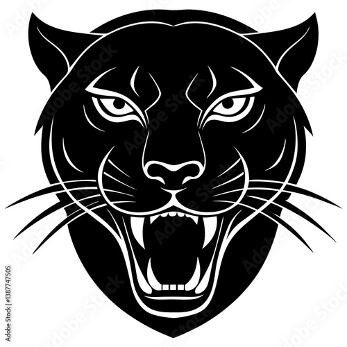 Tiger Head Vector Silhouette, Panther Logo Icon, Wild Animal Illustration, Symbolizes Strength, Power, Courage, Fierceness, Nature, Freedom, Majestic Creatures, Fierce Predator, Wild Spirit, Wildlife.