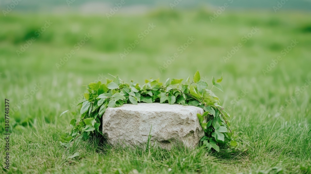 Natural stone pedestal adorned with greenery Natural stone pedestal adorned with greenery