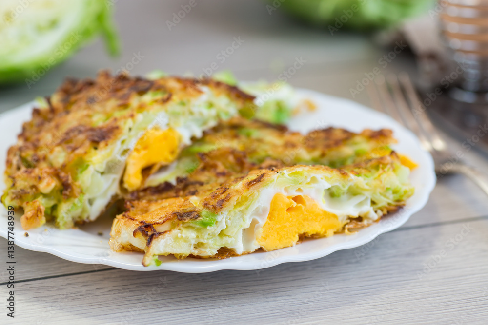 Crispy Cabbage Omelette with Egg for Breakfast Crispy Cabbage Omelette with Egg for Breakfast