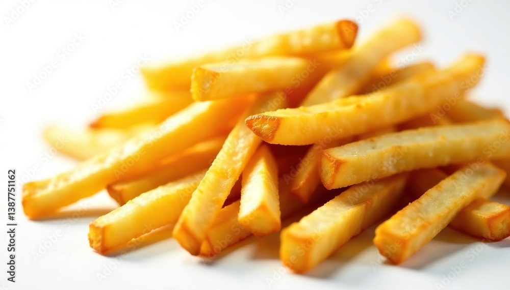 Close up shot of greasy french fries on white, snack, french fries, potato Close up shot of greasy french fries on white, snack, french fries, potato
