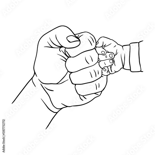 Father and Baby Fist Bump Line Art. Symbol of Love and Connection