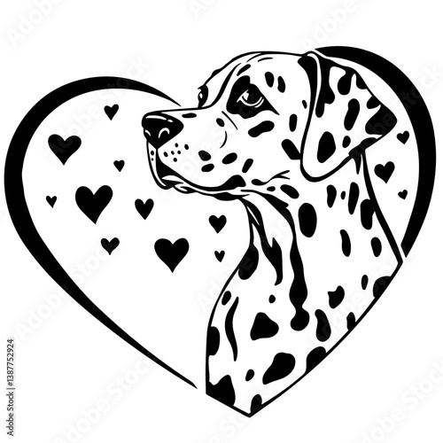 Dalmatian dog silhouette in black and white. Detailed vector illustration, perfect for clipart, t-shirts, decals