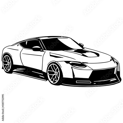 Sport car silhouette in black and white. Modern racing car vector for t-shirt, sticker, clipart