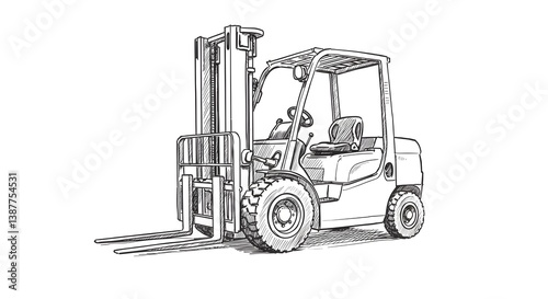 Forklift Truck Sketch Isolated on White Background for Industrial Concepts