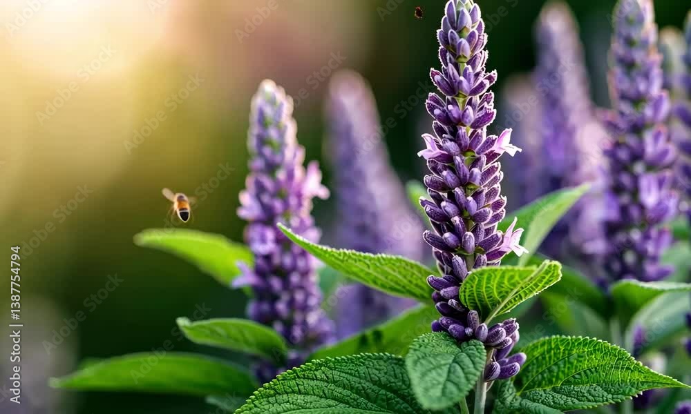 Close-up of vibrant lavender flowers in bloom with a bee flying nearby, set against a softly blurred natural background during golden hour.
Close-up of vibrant lavender flowers in bloom with a bee flying nearby, set against a softly blurred natural background during golden hour.