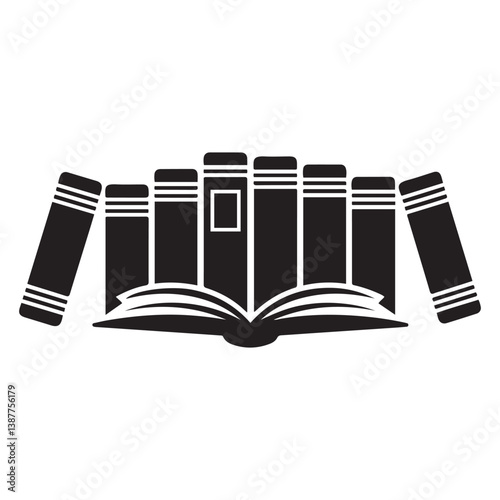 Book set icon, Silhouette Vector Black on white background